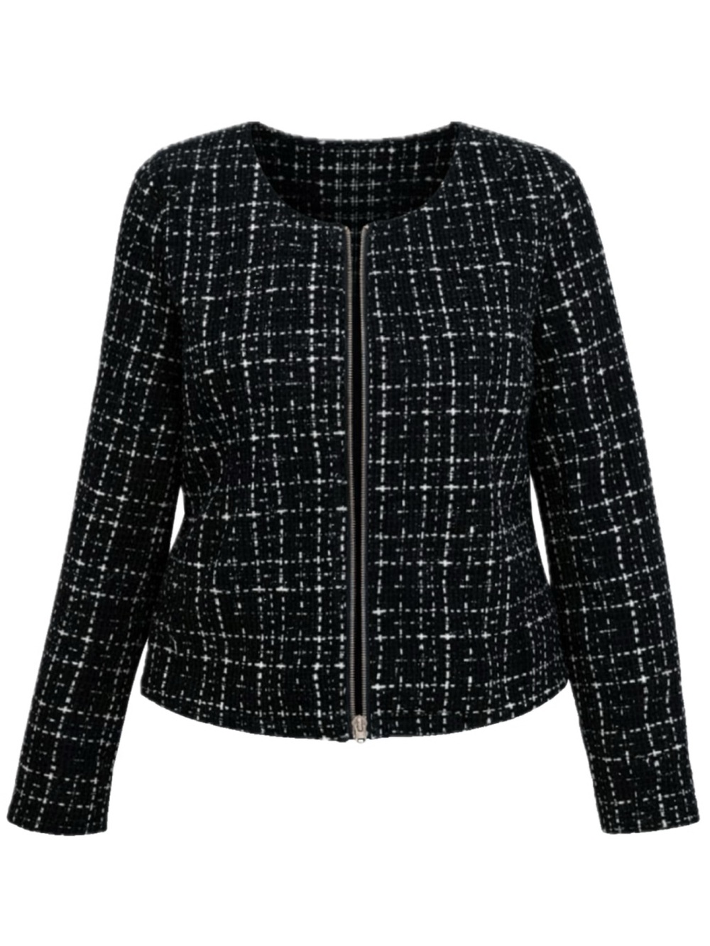 Jessica London Black Tweed Zip-Front Blazer